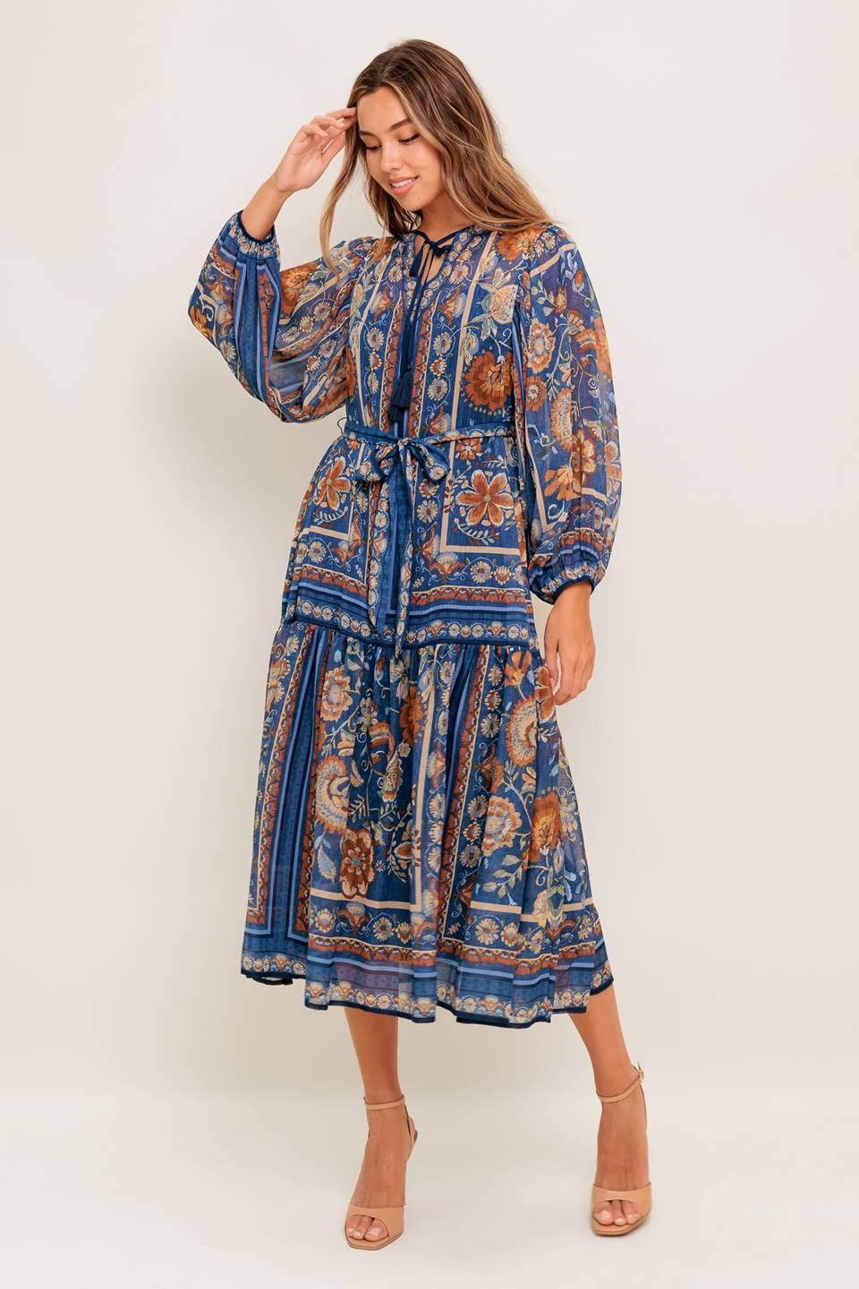 BOHEMIAN TAPESTRY WOVEN MIDI DRESS.