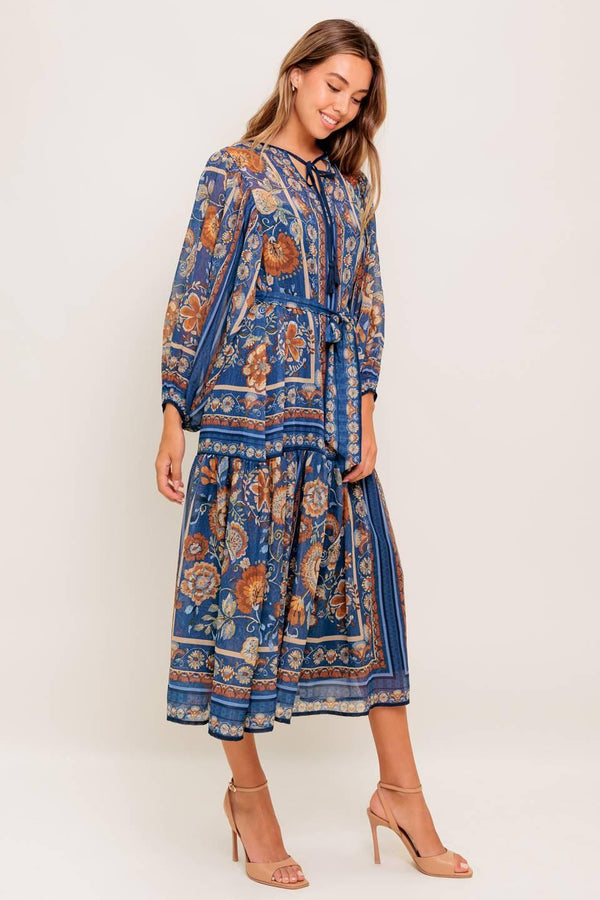 BOHEMIAN TAPESTRY WOVEN MIDI DRESS.