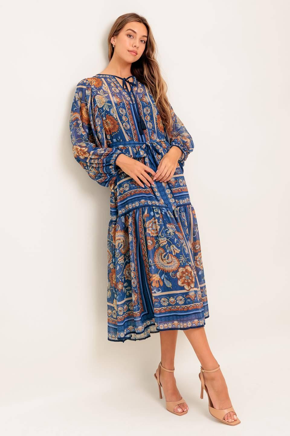 BOHEMIAN TAPESTRY WOVEN MIDI DRESS.