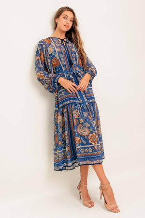 BOHEMIAN TAPESTRY WOVEN MIDI DRESS.