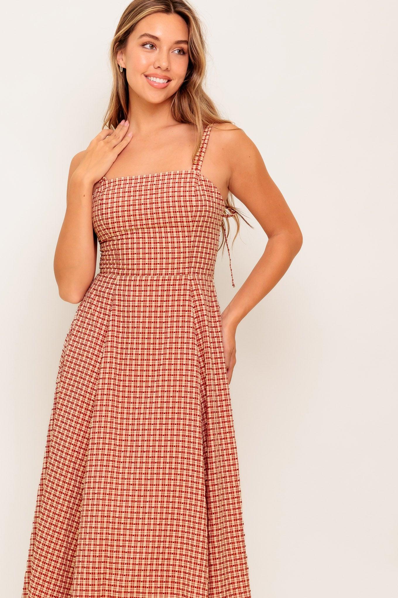Gingham Summer Woven Midi Dress L Flying Tomato Ivory Red / M Gingham Summer Woven Midi Dress L Flying Tomato Ivory Red / M