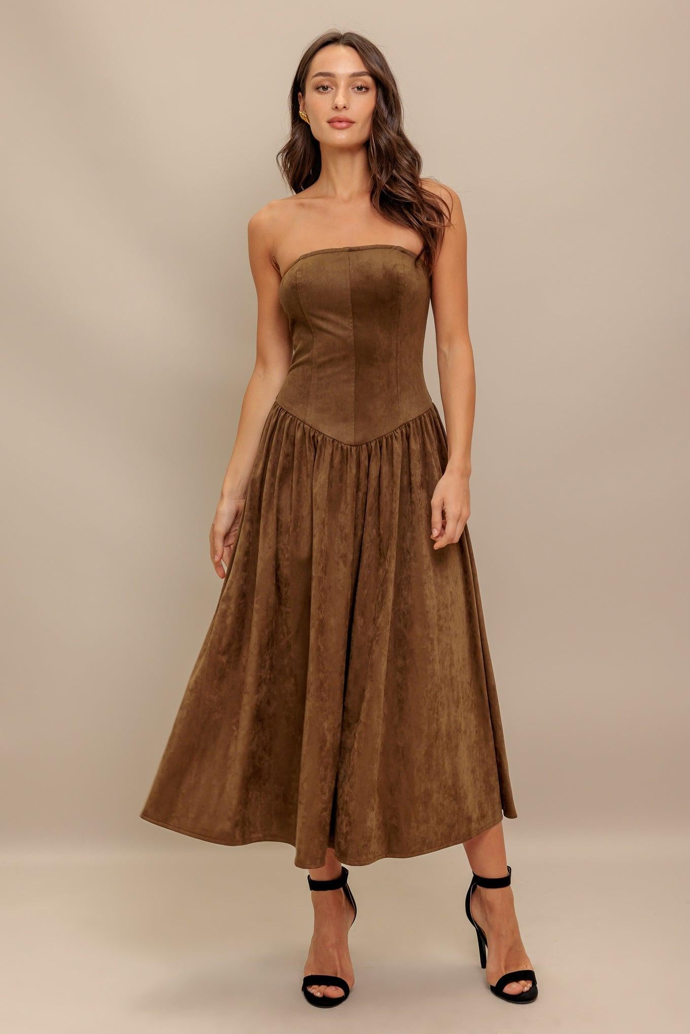 WILD ESPRESSO FAUX SUEDE MIDI DRESS l FLYING TOMATO Flying Tomato WILD ESPRESSO FAUX SUEDE MIDI DRESS l FLYING TOMATO Flying Tomato