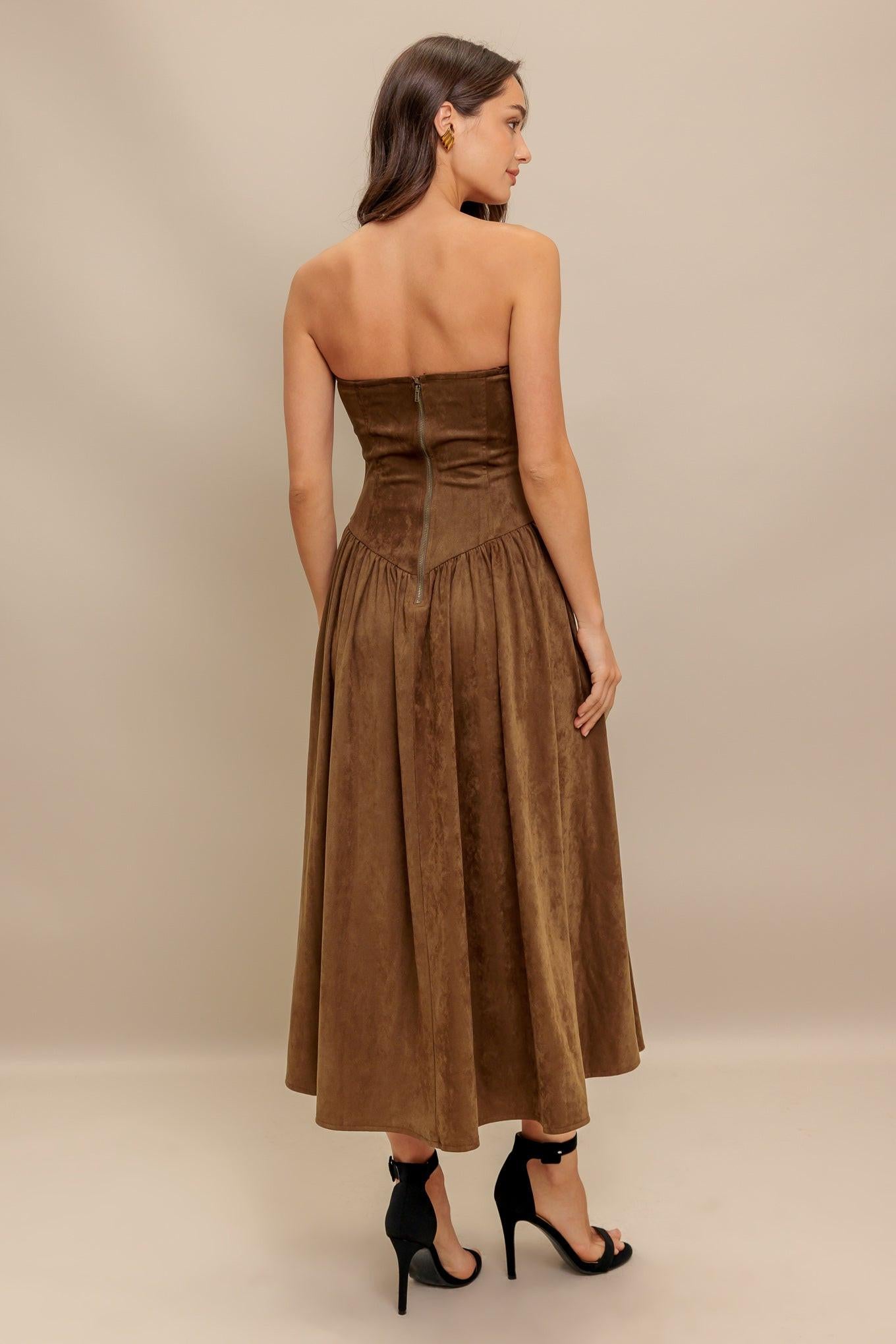 WILD ESPRESSO FAUX SUEDE MIDI DRESS l FLYING TOMATO BROWN / M WILD ESPRESSO FAUX SUEDE MIDI DRESS l FLYING TOMATO BROWN / M