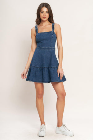 FUNCTIONAL SEAMING DENIM MINI DRESS.
