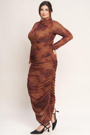 AMBER FLORA POWER MESH MIDI DRESS.
