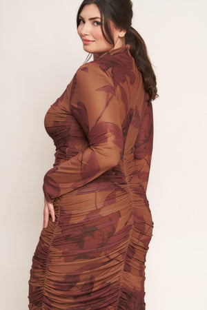 AMBER FLORA POWER MESH MIDI DRESS.