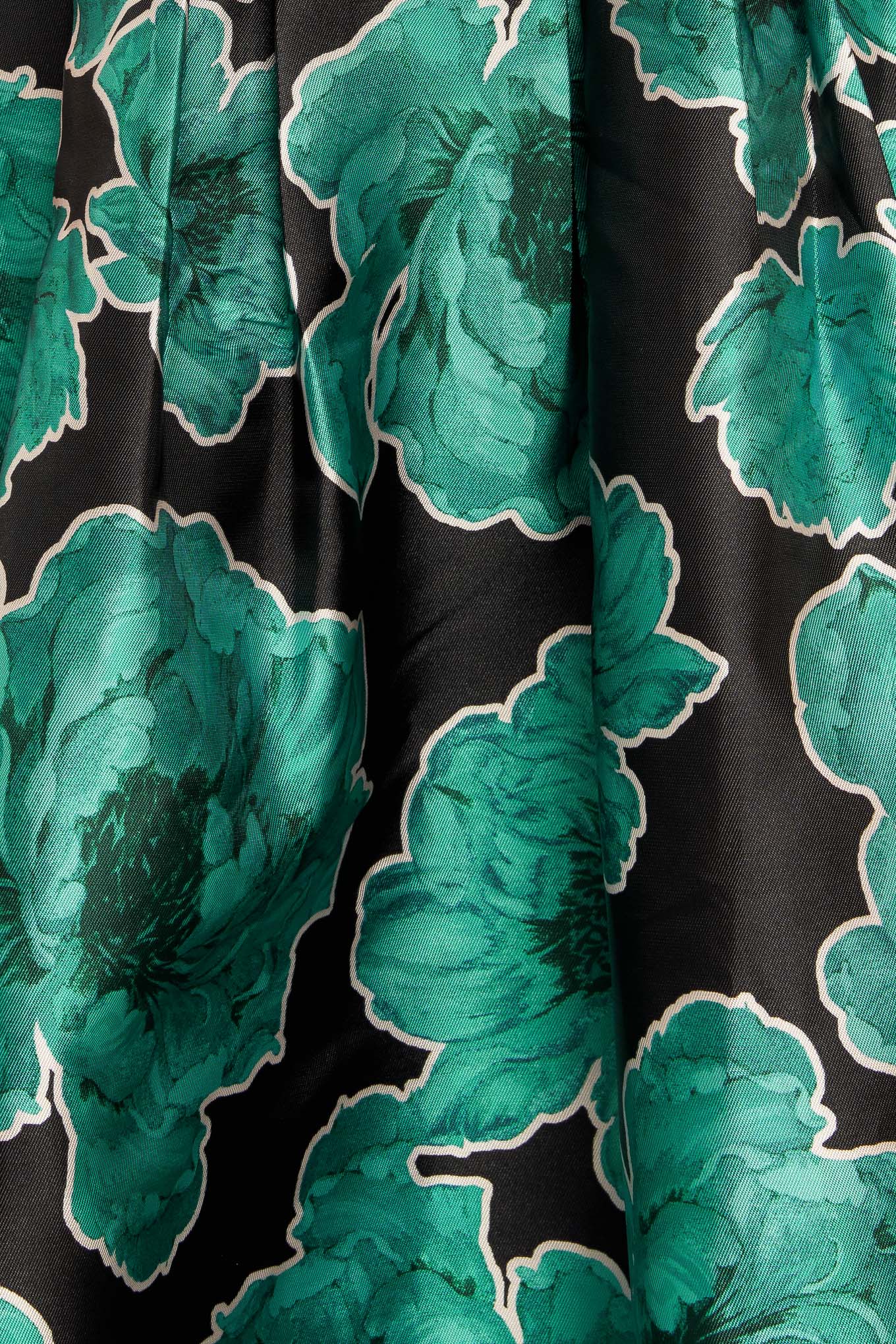A printed woven midi dress featuring straight neckline, straps, full skirt and back zipper closure