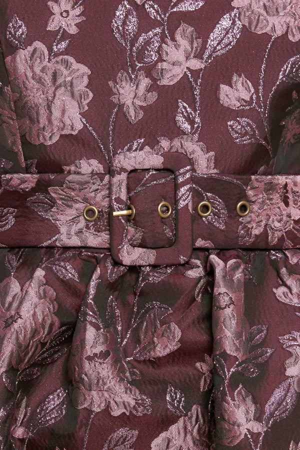 AUBERGINE CHIC JACQUARD WOVEN MIDI DRESS.