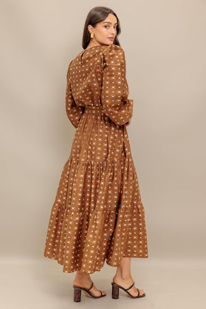 CINNAMON WALTZ WOVEN MIDI DRESS.