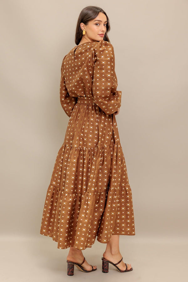 CINNAMON WALTZ WOVEN MIDI DRESS.