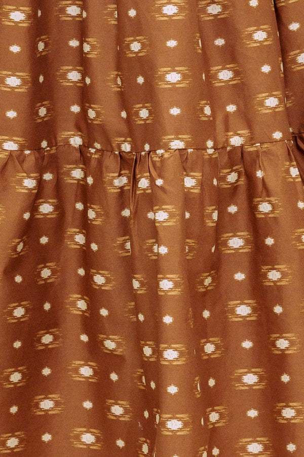 CINNAMON WALTZ WOVEN MIDI DRESS.