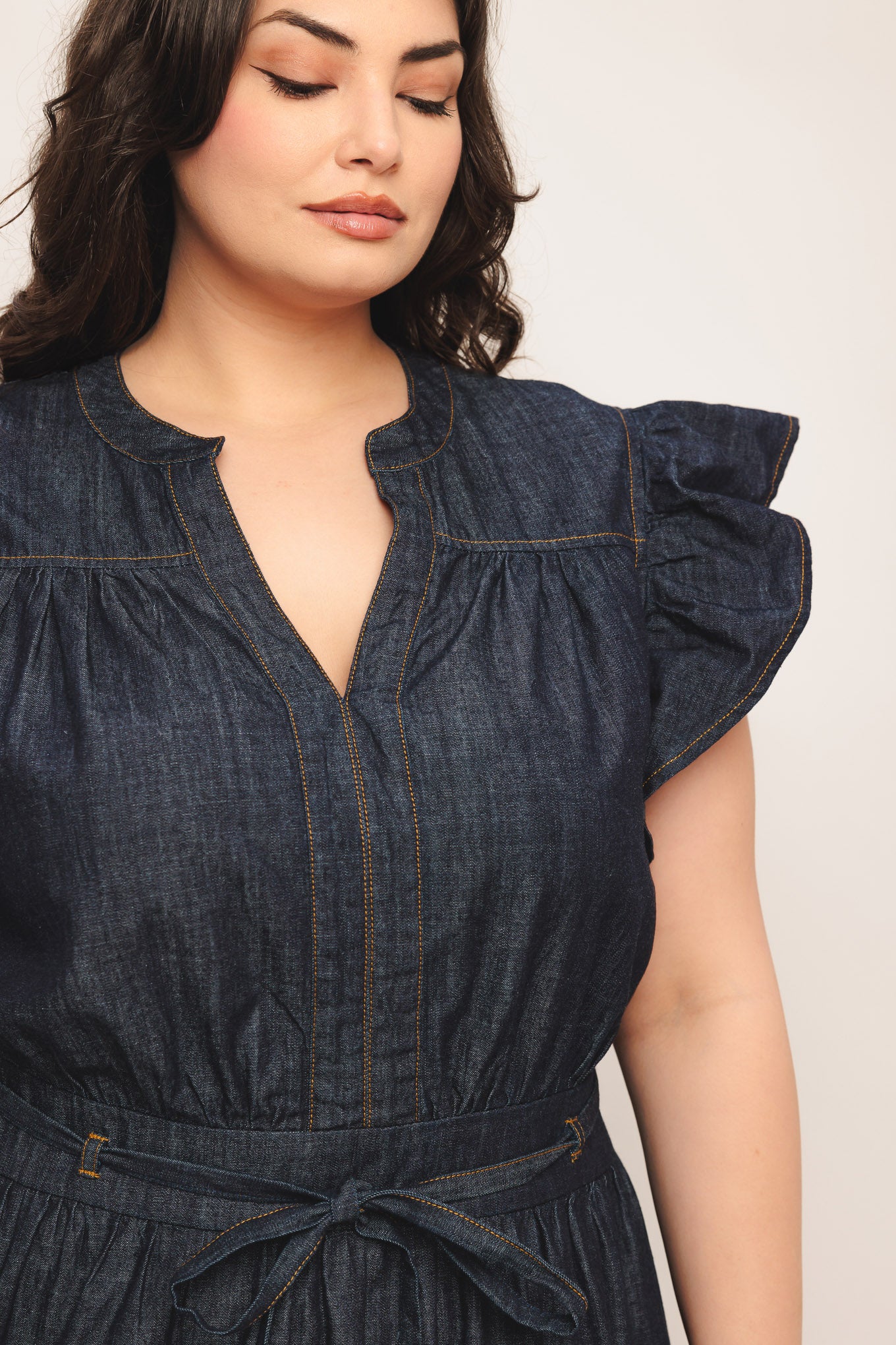 POWER DENIM GODDESS DARK INDIGO MIDI DRESS - Flying Tomato - DRESSES - Flying Tomato