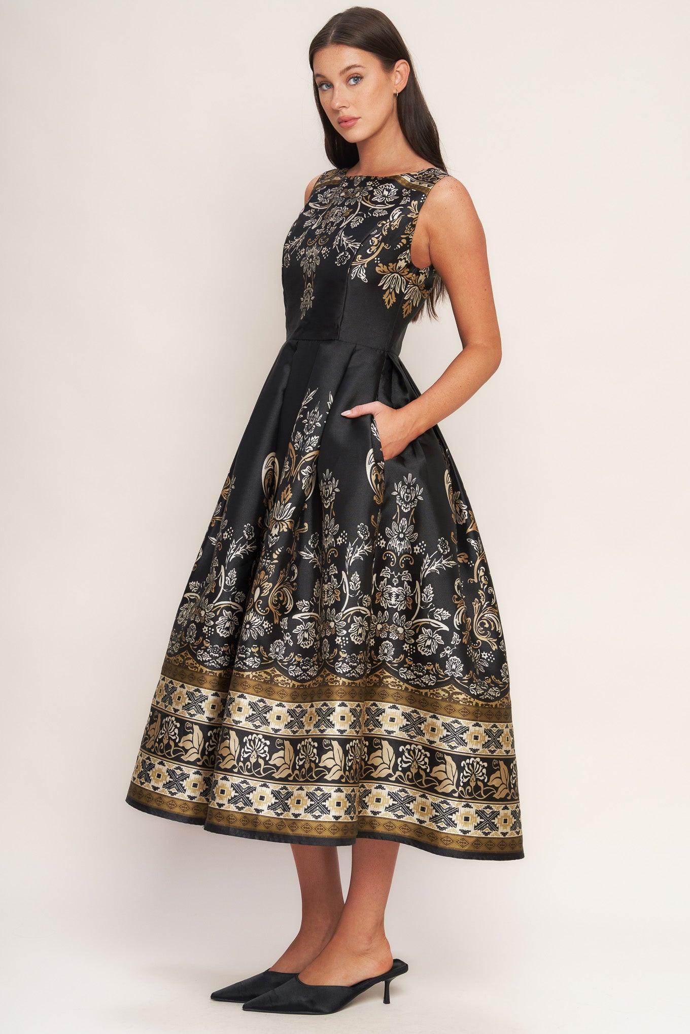baroque midi dress Azazie Strapless A-Line Midi Cocktail Dresses in Baroque Marigold