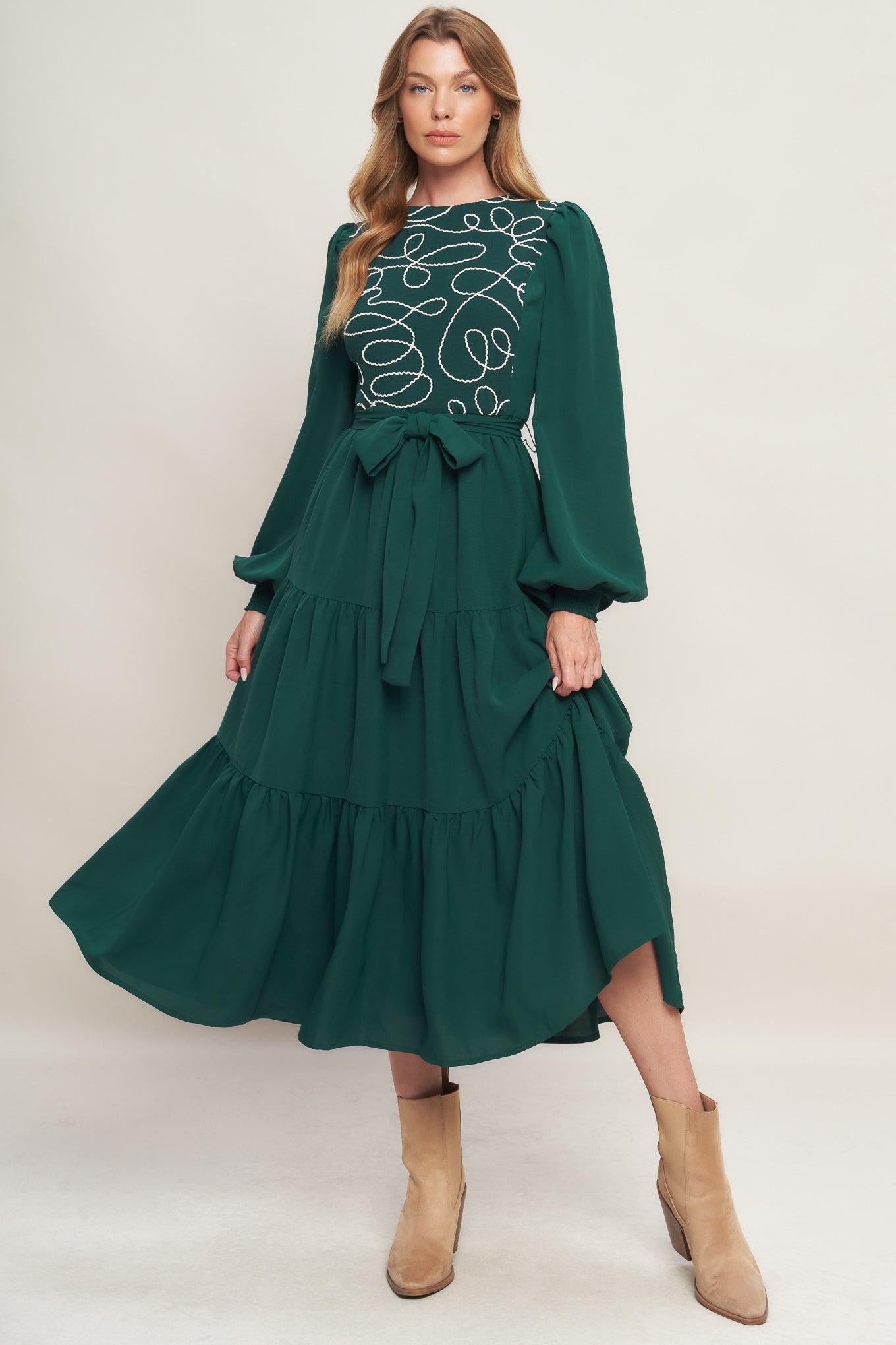 FLYING TOMATO Long Sleeve Solid Midi Dress in Hunter Green at Nordstrom Rack, Size Large FLYING TOMATO Long Sleeve Solid Midi Dress in Hunter Green at Nordstrom Rack, Size Large