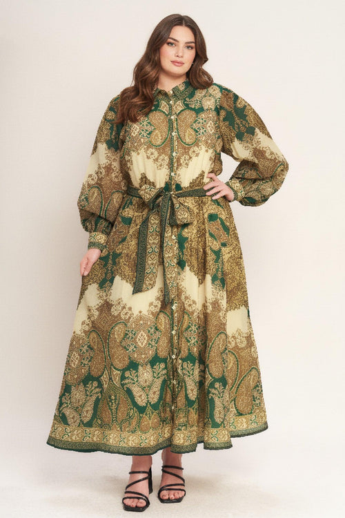 LOVELY GOLDEN VISION WOVEN MIDI DRESS.
