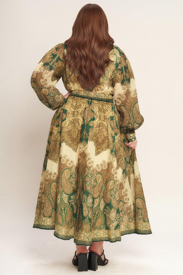 LOVELY GOLDEN VISION WOVEN MIDI DRESS.