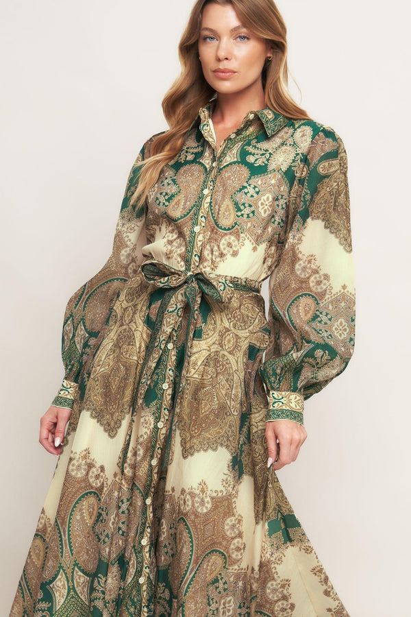 LOVELY GOLDEN VISION WOVEN MIDI DRESS.