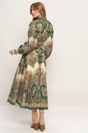 LOVELY GOLDEN VISION WOVEN MIDI DRESS.