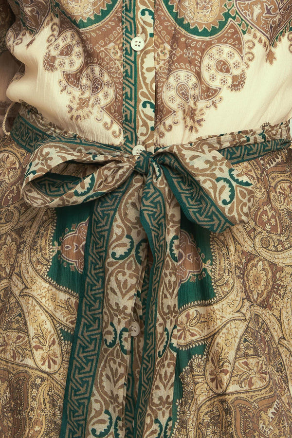 LOVELY GOLDEN VISION WOVEN MIDI DRESS.