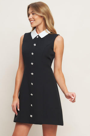 LOVELY MOMENT BLACK WOVEN MINI DRESS.