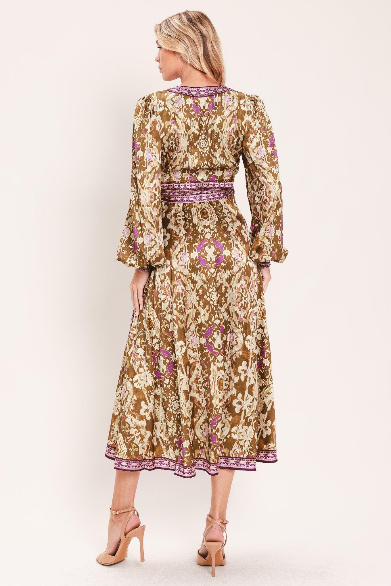 IKAT BLOOM WOVEN MIDI TRUE WRAP DRESS