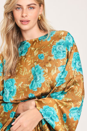 GOLDEN BLOOM LUXE WOVEN SATIN MAXI DRESS