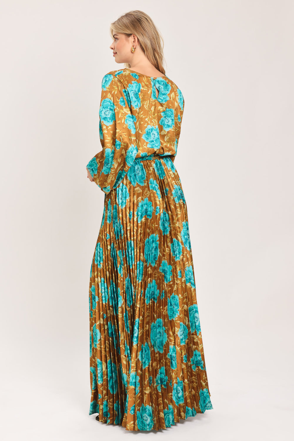 GOLDEN BLOOM LUXE WOVEN SATIN MAXI DRESS