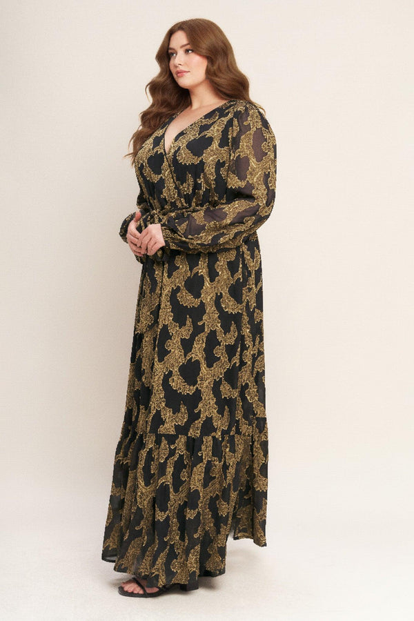 MIDNIGHT MOSS WOVEN JACQUARD MAXI DRESS - Flying Tomato - DRESSES - Flying Tomato