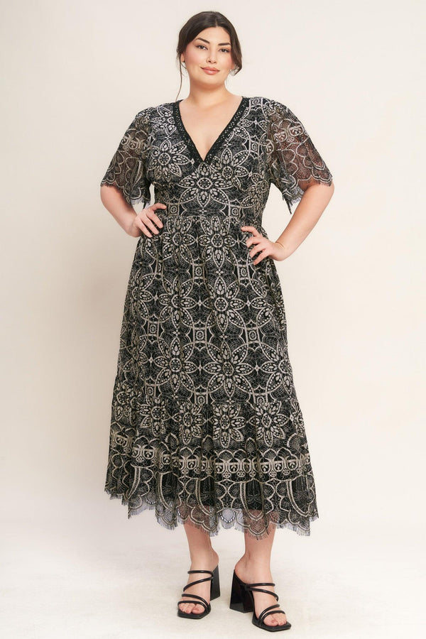 GOTHIC BLOOM WOVEN LACE MIDI DRESS - Flying Tomato - DRESSES - Flying Tomato