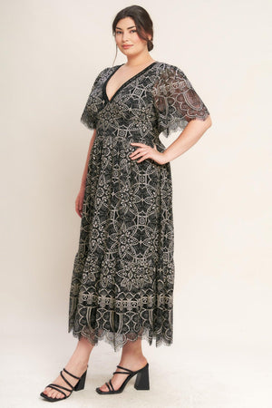 GOTHIC BLOOM WOVEN LACE MIDI DRESS - Flying Tomato - DRESSES - Flying Tomato