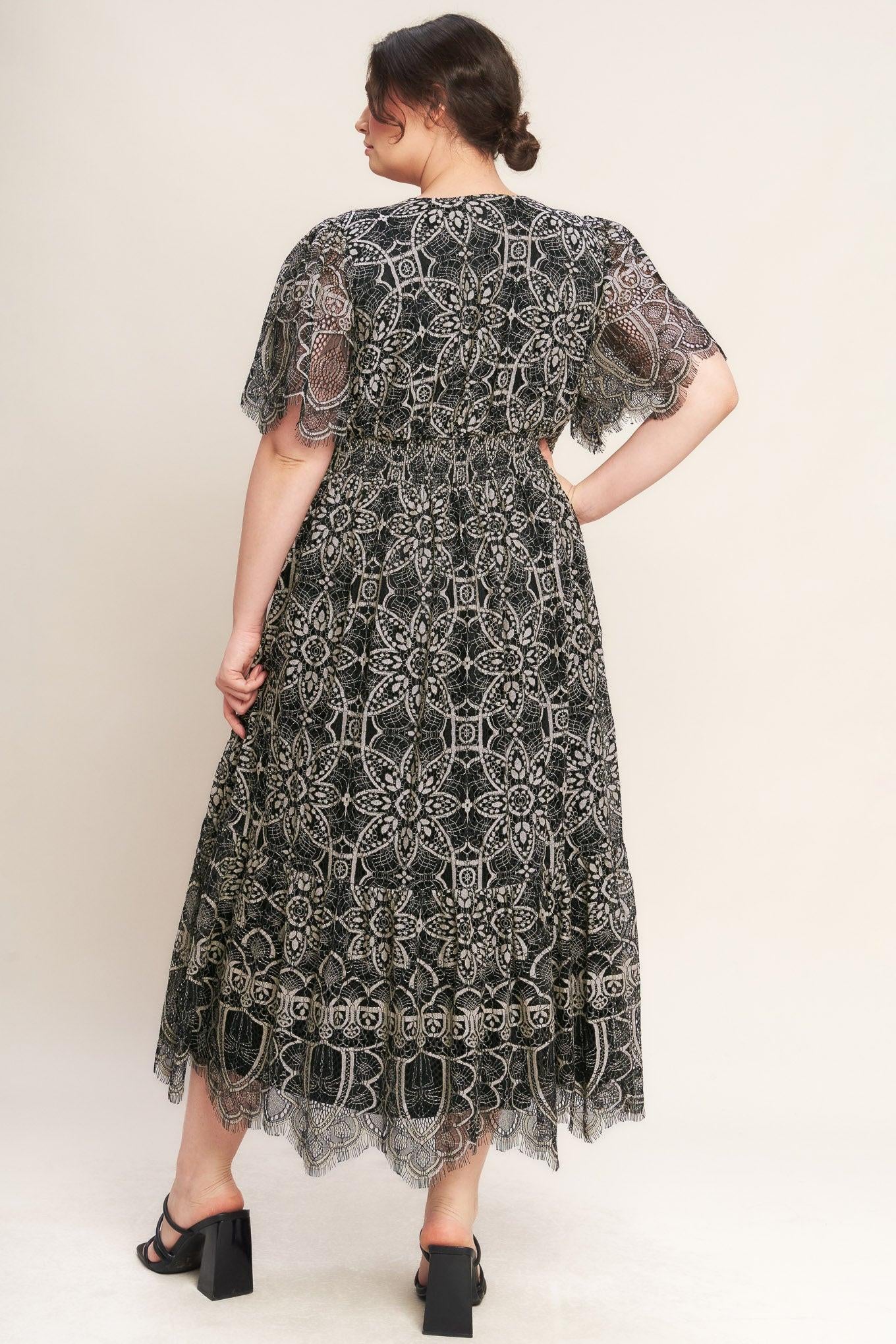 GOTHIC BLOOM WOVEN LACE MIDI DRESS l Flying Tomato Black / 3X GOTHIC BLOOM WOVEN LACE MIDI DRESS l Flying Tomato Black / 3X