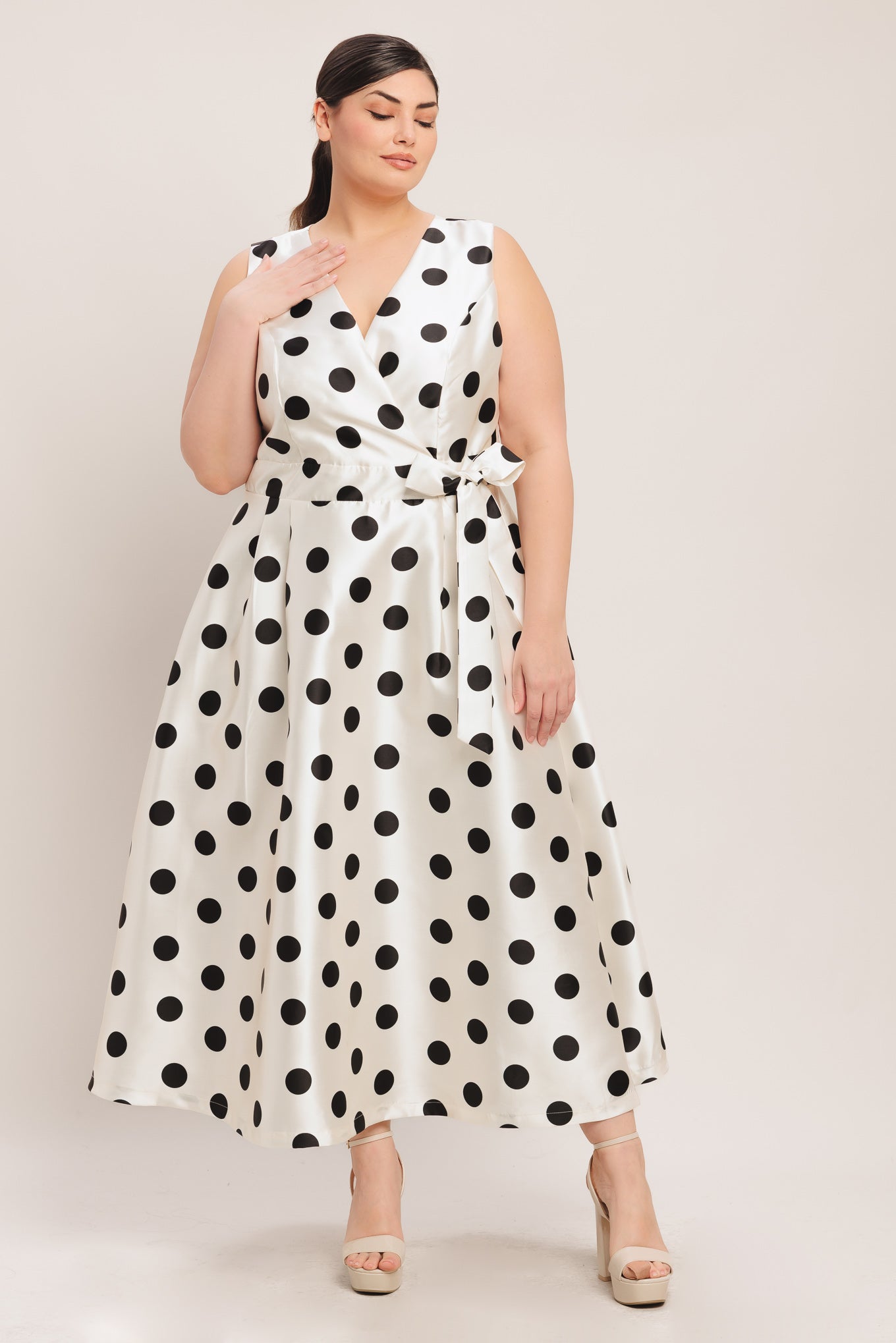 CAFÉ NOIR POLKA WOVEN MIDI DRESS - Flying Tomato - DRESSES - Flying Tomato