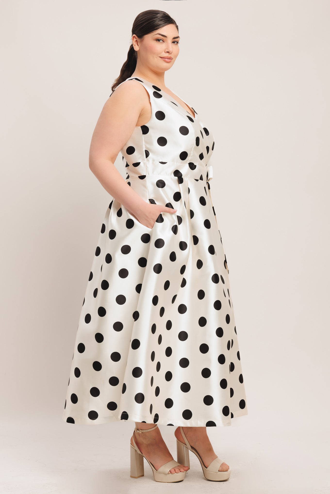 CAFÉ NOIR POLKA WOVEN MIDI DRESS - Flying Tomato - DRESSES - Flying Tomato