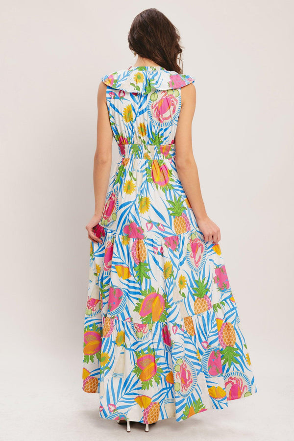 PINEAPPLE PARADISE WOVEN MAXI DRESS.