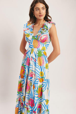 PINEAPPLE PARADISE WOVEN MAXI DRESS.