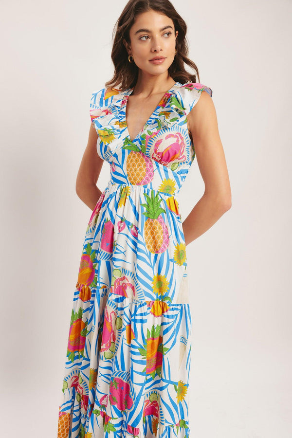 PINEAPPLE PARADISE WOVEN MAXI DRESS.