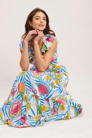 PINEAPPLE PARADISE WOVEN MAXI DRESS.