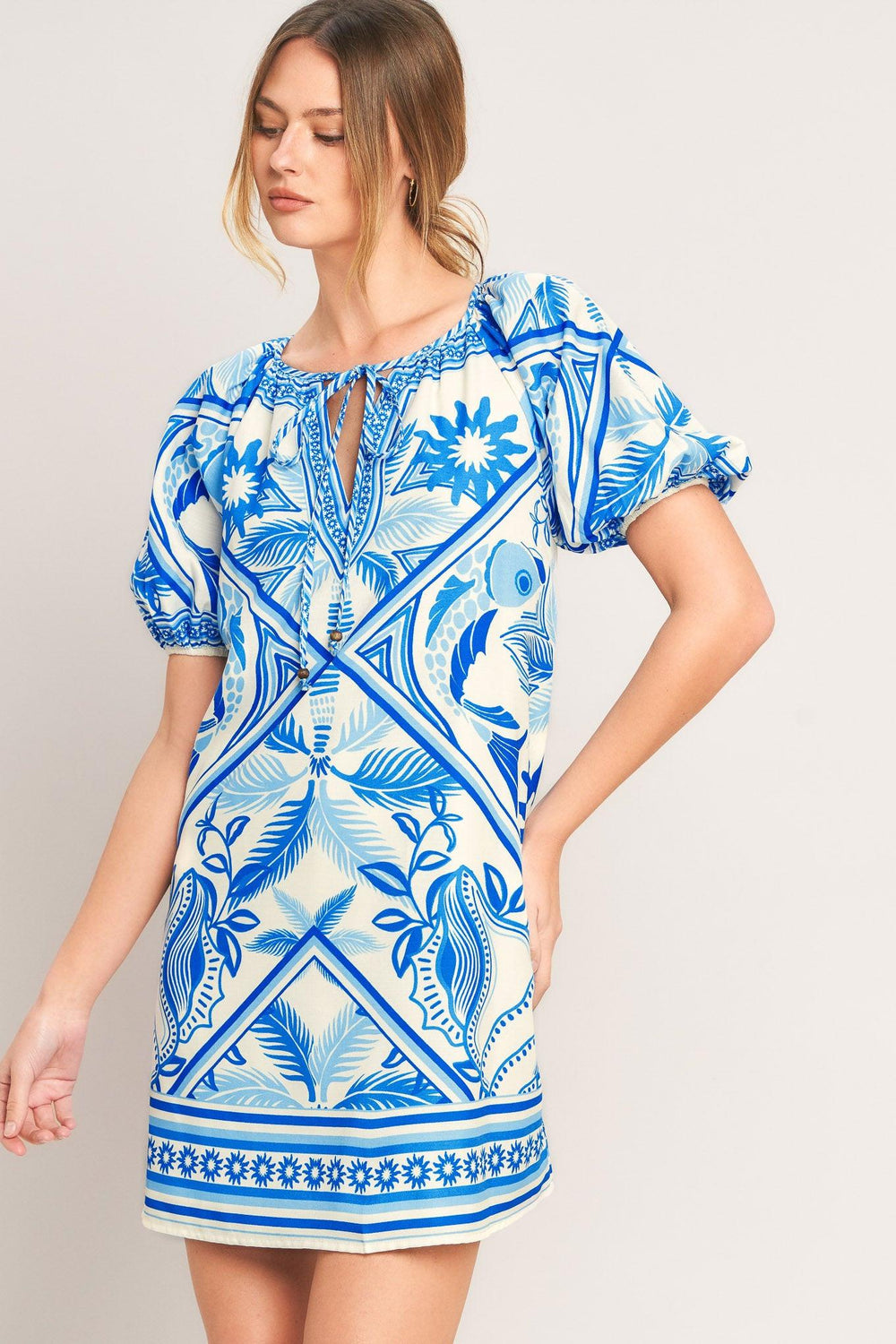 BLUE LAGOON RESORT WOVEN MINI DRESS.
