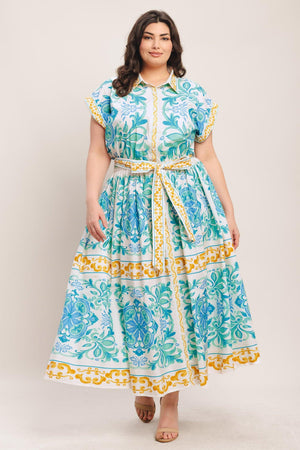 BLUE REGALIA WOVEN MIDI DRESS - Flying Tomato - DRESSES - Flying Tomato