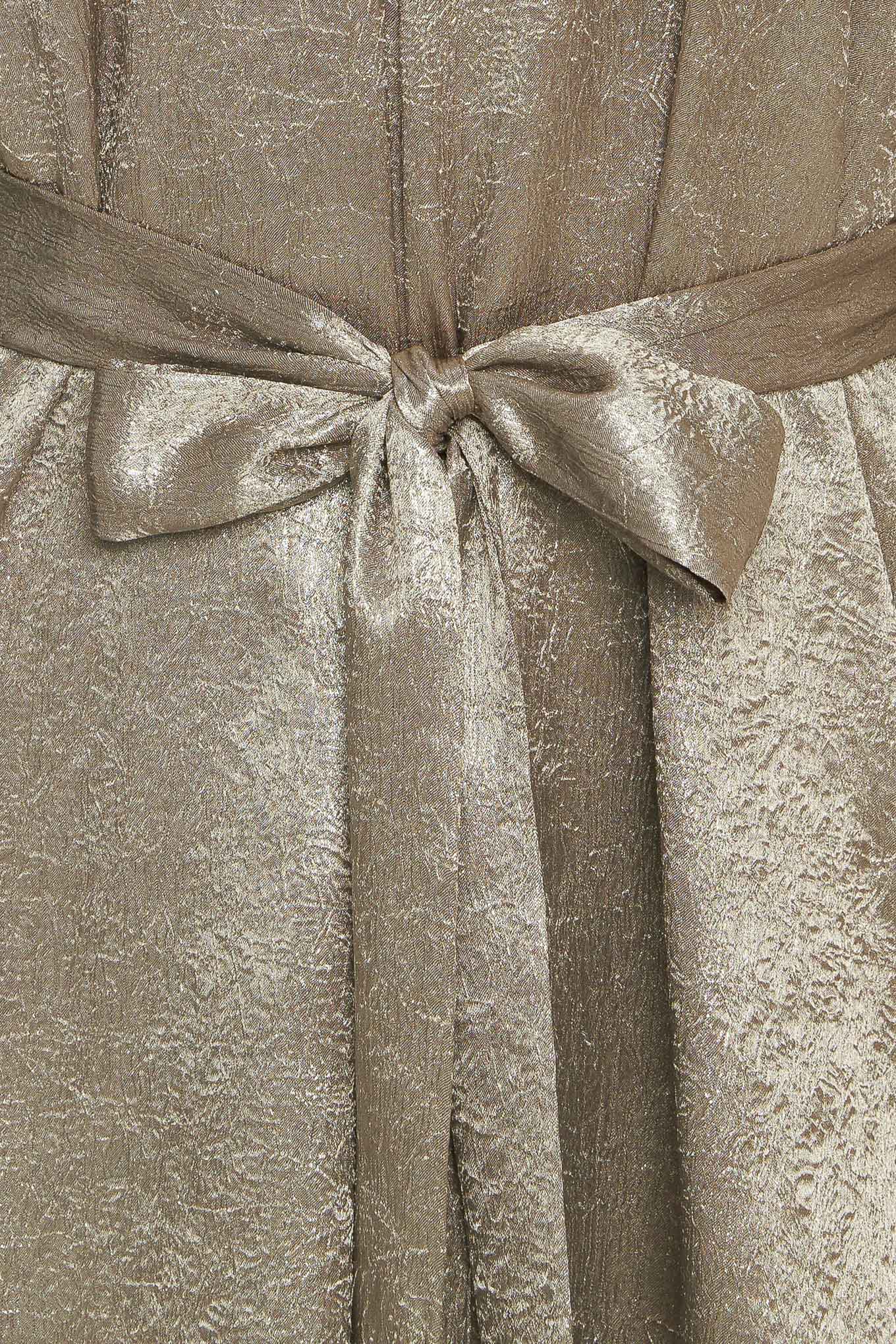 A foiled woven mini dress featuring round neckline, long sleeve, self sash tie and back neck button closure