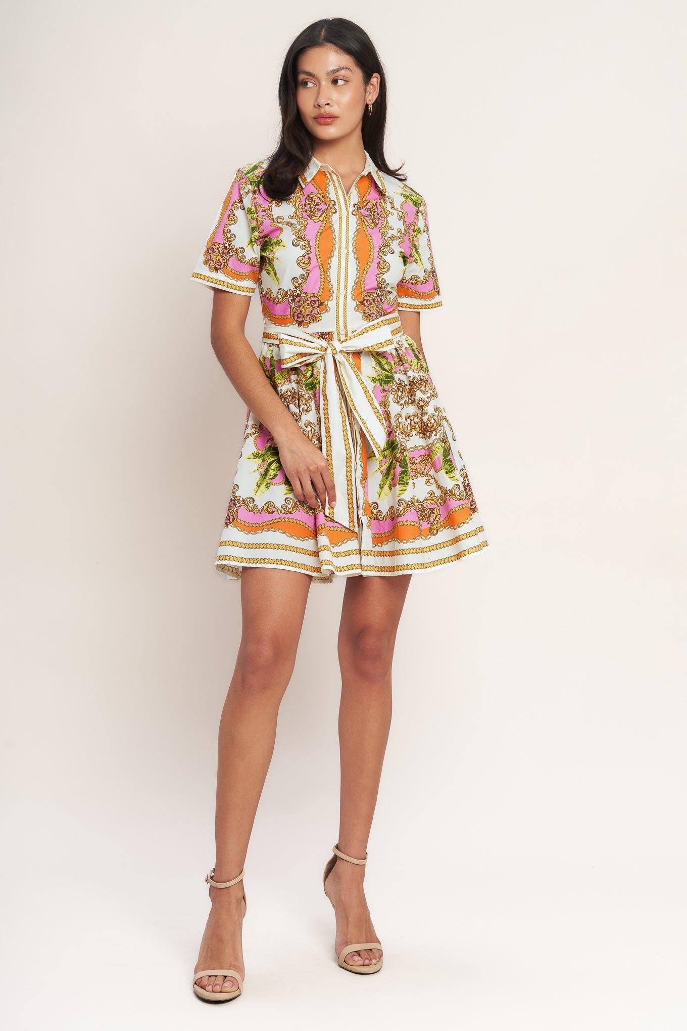 LOVE AT FIRST SIGHT WOVEN MINI SHIRT DRESS.