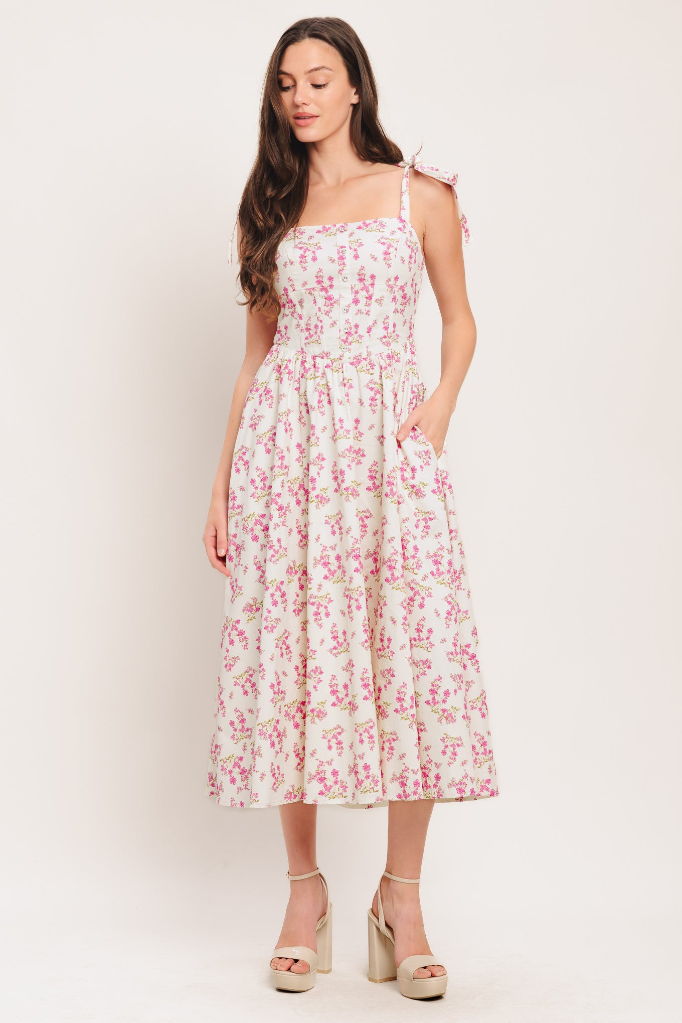 PETALS & PROMISES WOVEN MIDI DRESS - Flying Tomato - DRESSES - Flying Tomato