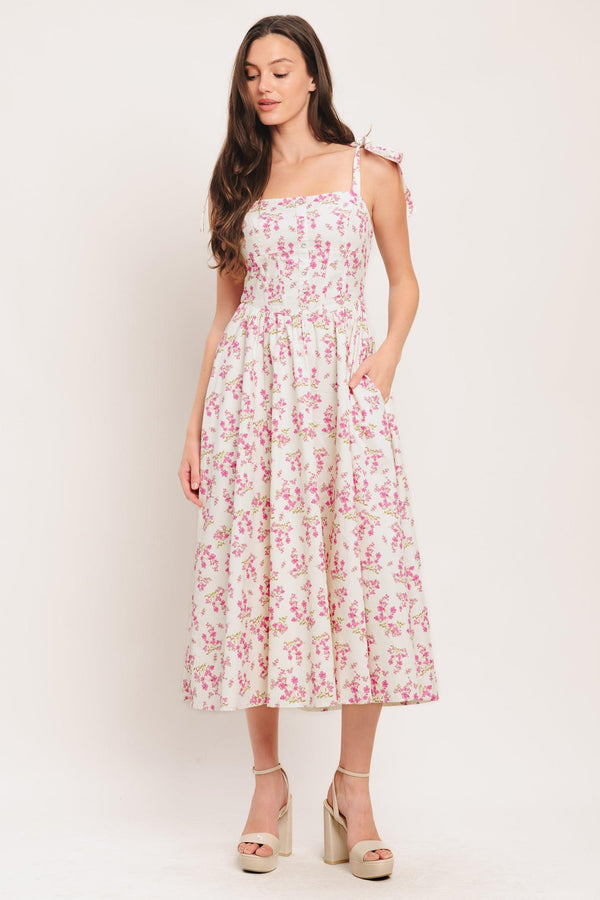 PETALS & PROMISES WOVEN MIDI DRESS - Flying Tomato - DRESSES - Flying Tomato