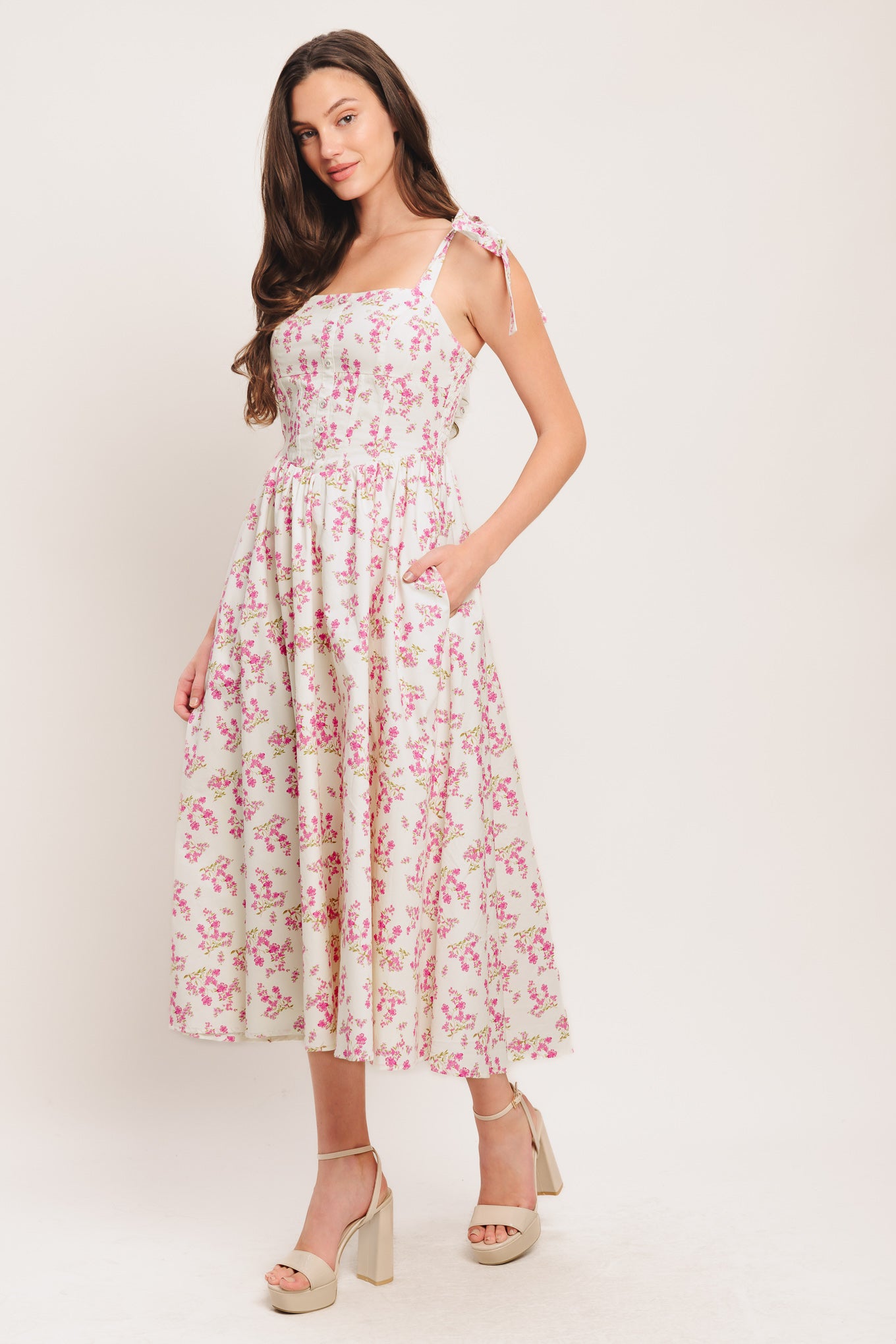 PETALS & PROMISES WOVEN MIDI DRESS - Flying Tomato - DRESSES - Flying Tomato