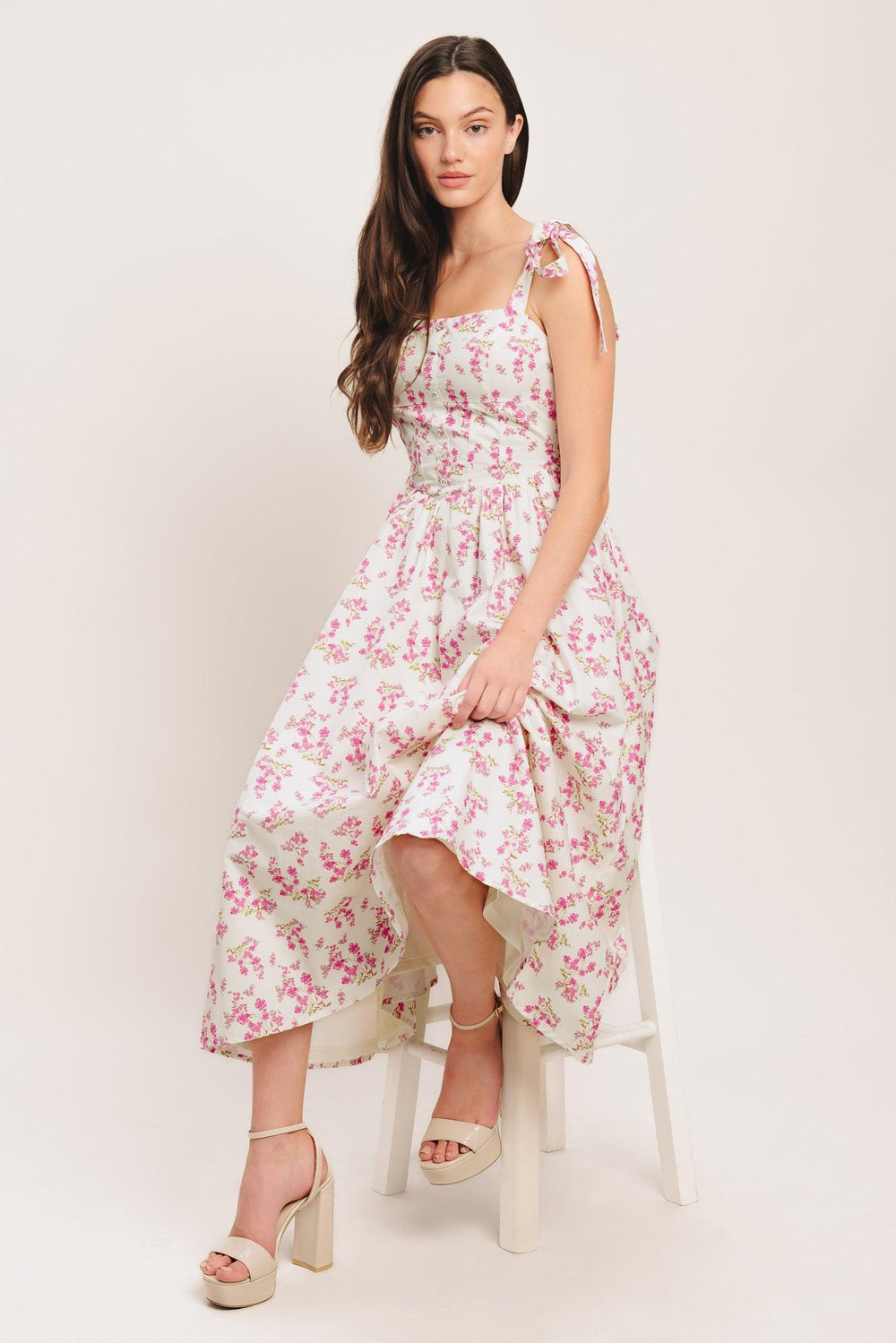 PETALS & PROMISES WOVEN MIDI DRESS - Flying Tomato - DRESSES - Flying Tomato