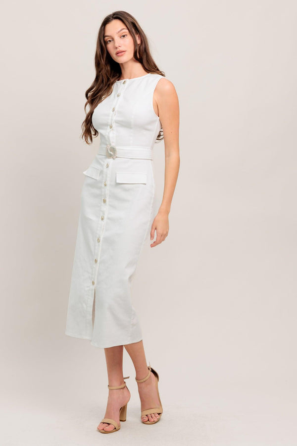 ROUGE ROMANCE TWILL MIDI DRESS.