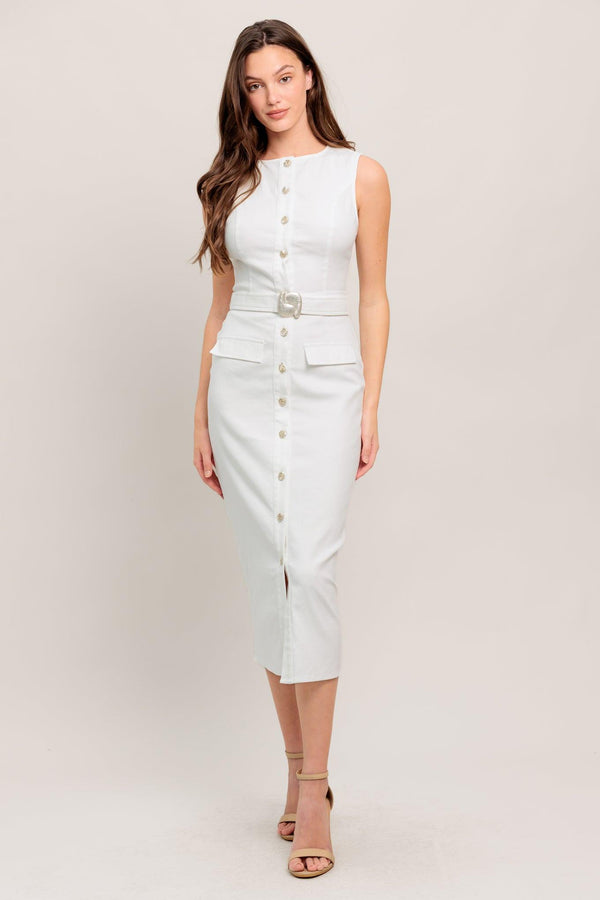 ROUGE ROMANCE TWILL MIDI DRESS.