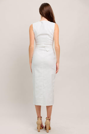 ROUGE ROMANCE TWILL MIDI DRESS.
