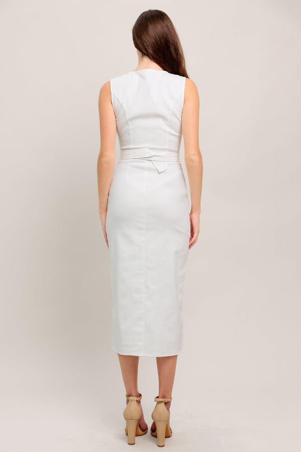 ROUGE ROMANCE TWILL MIDI DRESS.