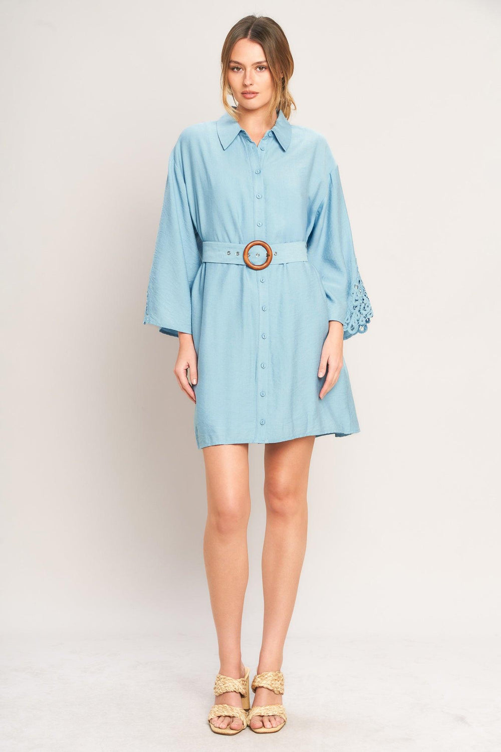 AZURE COAST WOVEN MINI DRESS.